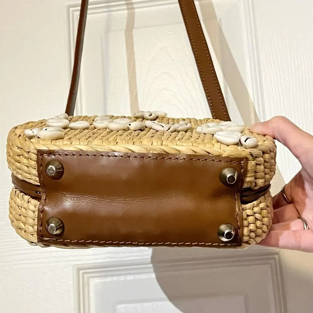 POOLSIDE x Dannijo Ariana “LOVE” Shell Rattan Circular Basket Handbag Purse
